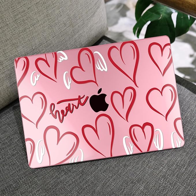 MEEgoodo Case for MacBook Pro 13 inch Case 2022 2021 2020 New A2338 M2/M1 A2251 A2289, Laptop Hard Shell with Keyboard & Camera Cover Compatible with 13 inch MacBook Pro, Heart with White Wings