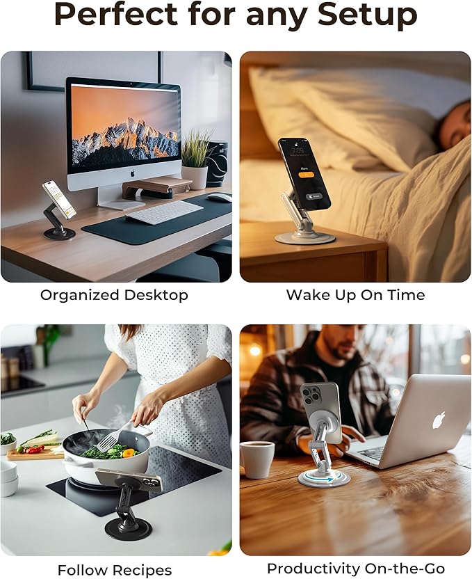 COOPER Magnetic Phone Stand for Desk, Mag360 Adjustable MagSafe Stand for iPhone 16 Pro Max, 15 14 13 12 & Plus | 360° MagSafe Phone Holder, Strong Magnetic Mag Safe, Foldable 3-Axis Leg (Black)