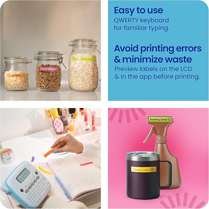 Brother P-Touch PT-N20 Personal Desktop Label Maker, Portable, Handheld and Prints, P-Touch Btag ~½” (12mm) Wide Color Personalized Label Tapes
