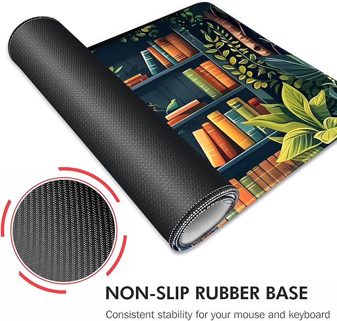 Galdas Gaming Mouse Pad XXL XL Large Long Extended Big Mousepad Non-Slip Rubber Keyboard Mouse Pad with Stitched Edges for Laptop Home Office (31.5x11.8x0.08 Inch) -Books