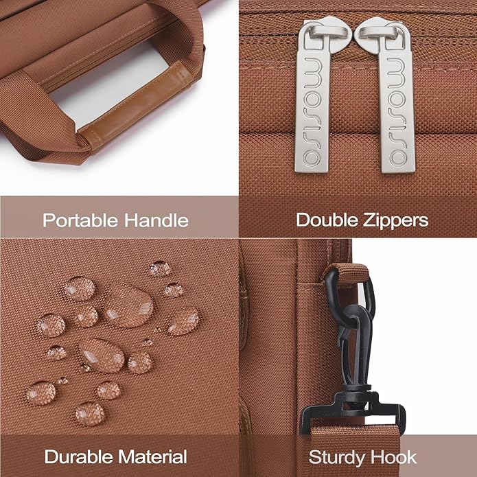 MOSISO Laptop Shoulder Bag, Computer Bag with 2 Raised&1 Flapover&1 Horizontal Pocket&Handle&Belt