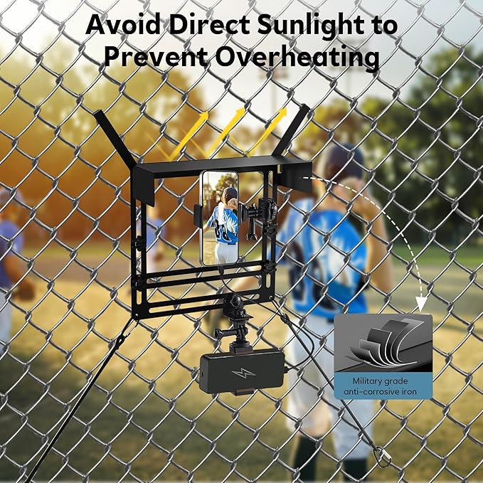 Cell Phone Fence Mount with Shade, Fence Phone Holder Mounting Kit for iPhone, GoPro, Mevo Start, Insta360 and Other Action Cameras, Streaming Kit for Recording Baseball, Softball and Tennis