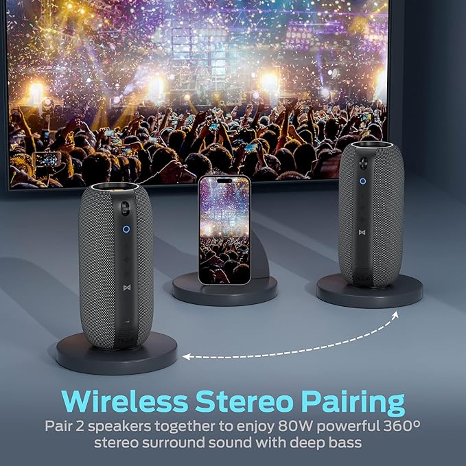 Monster S320 Bluetooth Speaker, 40W True Wireless,360° Stereo Sound Effect,IPX7 Waterproof, 32 Hour Playing Time,Suitable for Outdoor Portable Speaker (Black).