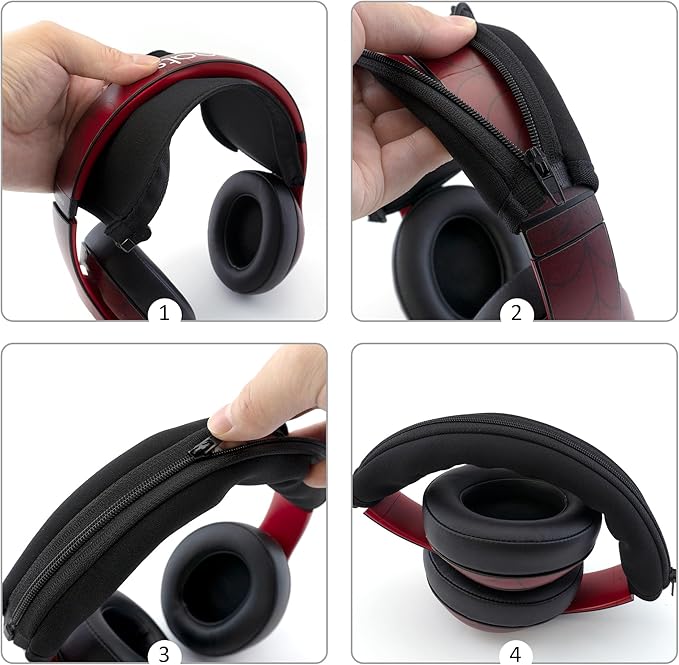 BlingKingdom Headphone Headband Cover Headphones Replacement Band Headband Protector with Zipper (Black)