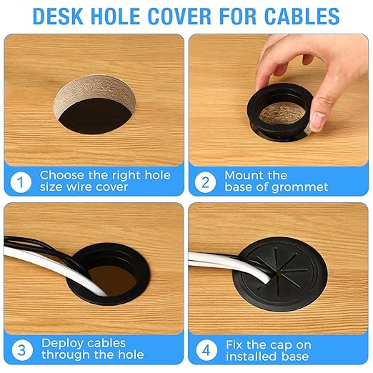 Desk Grommet 3-1/8" (80 mm), Desk Hole Cover for Cables Brown, Cable Grommet ABS Plastic, Desk Hole Grommet for Office and Home Table Cable, Detachable & Flexible Cable Cord Organizer-2 Pcs