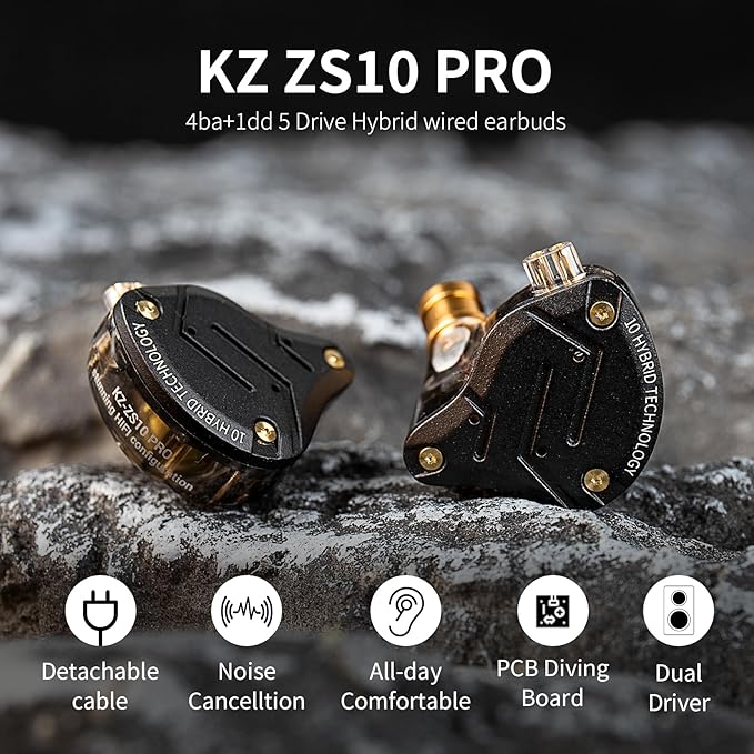 KZ ZS10 Pro in Ear Monitor Wired Headphone, KZ HiFi Earbuds in Ear Monitor Earphone with 4 Balanced Armatures and 1 Dynamic Drivers Professional IEM Headphone for Drummer Musician(Blue No Mic)