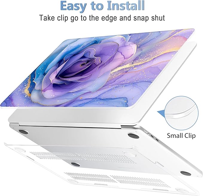 Mektron Compatible with M4 MacBook Air 15 inch Case 2025 A3241 2024 2023 M3 A3114 A2941 M2 Liquid Retina Display Touch ID, Plastic Hard Case & Keyboard Skin & Screen Protector - Rose Marble