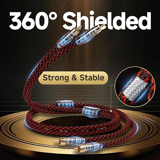 TODN Audiophile RCA to RCA Audio Cable Stereo RCA Cord with Copper Braided Shielded and Ferrite Bead for Home Theater (1.64ft/0.5m, 1 Pair)