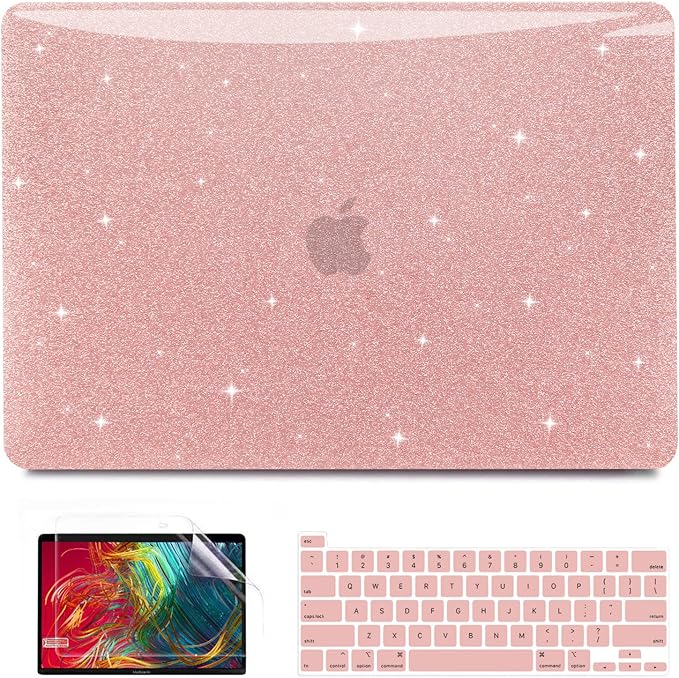 Anban Compatible with MacBook Pro 13 inch Case M2 2025-2016 M1 A2338 A2251 A2289 A2159 A1989 A1706 A1708, Plastic Hard Shell+Keyboard Cover+Screen Skin for MacBook Pro 13.3 inch Case, Shiny Rose Gold