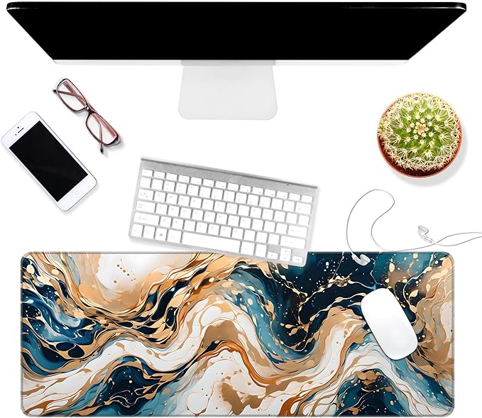 Dynippy Thin Extended Gaming Mouse Pad （31.5 * 11.8 * 0.08 inch） with Stitched Edges Large, Long XXL Keyboard and Mouse pad Desk Mat for Gaming Office & Home - Art 1