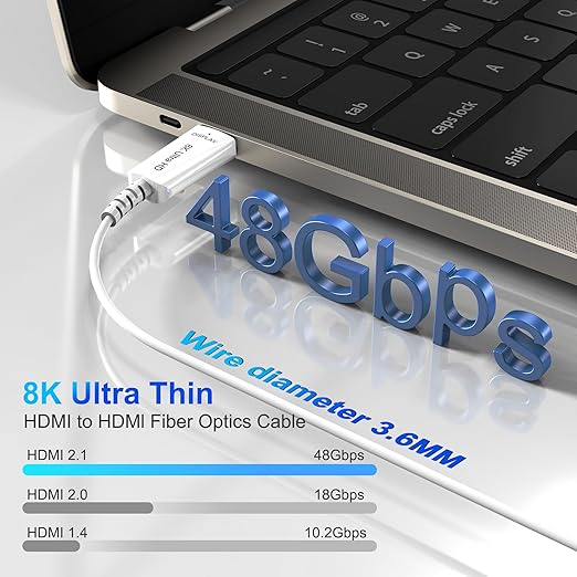 8K Fiber Optic HDMI Cable 15 FT, 8K@60Hz 4K@240Hz, Thin Extra Long HDMI Cable 48Gbps Ultra High Speed, Dynamic HDR, eARC, HDCP 2.2&2.3, 3D, Compatible for PS4/5/Xbox/TV/Laptop/Monitor