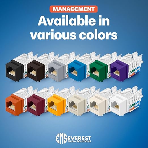 Everest Media Solutions 45° Angled CAT6A Keystone Jack in Ivory - Slim Profile, UTP RJ45 Female Ethernet Connector - Compatible with 45° Angled Speed Termination Tool - 45Term - 10-Pack