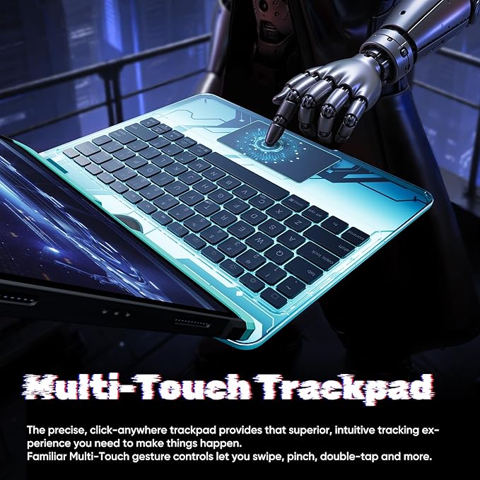 KITONE Transparent Case with Wireless Keyboard for iPad Air 13-in.(M3/M2, 2025/2024), 7 Colors Backlight, Trackpad, 360°Rotating Stand for iPad Pro 12.9-in (6/5/4/3 Gen), Tech Style
