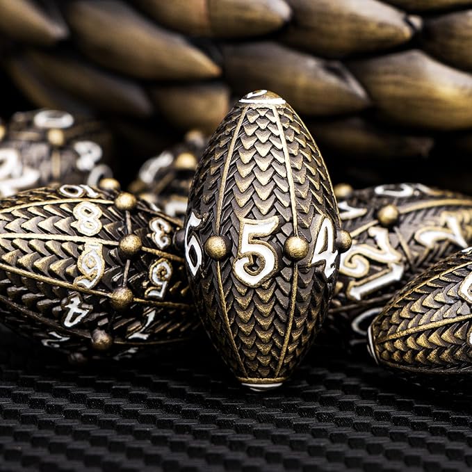 ARUOHHA DND Metal Dice Bronze Dragon Egg Dice with Rotating Dragon Egg Shell, Role Playing Game RPG Polyhedral D and D Dice Set D20 D12 D10 D8 D6 D4