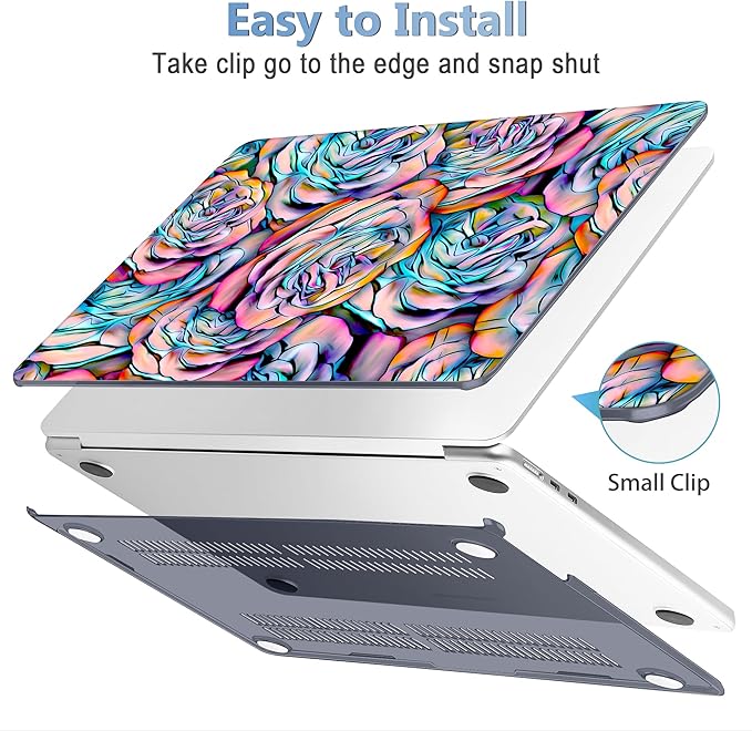 Mektron Compatible with M4 MacBook Air 15 inch Case 2025 A3241 2024 2023 M3 A3114 A2941 M2 Liquid Retina Display Touch ID, Plastic Hard Case & Keyboard Skin & Screen Protector - Roses Succulents