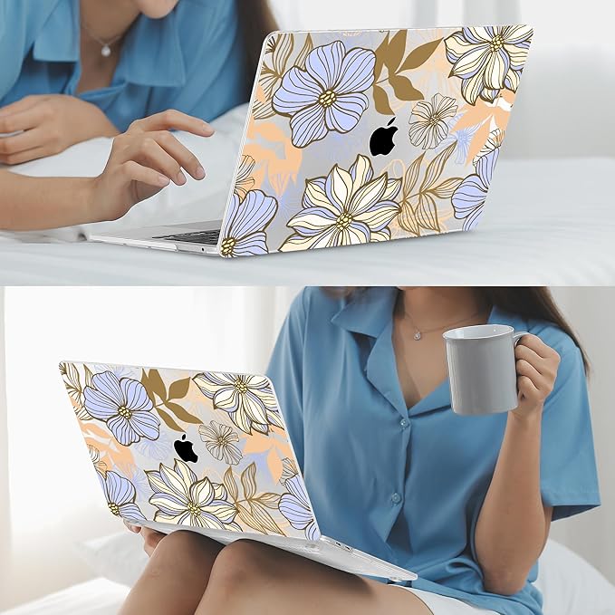 Mektron for MacBook Pro 13-inch Case 2022 2021 2020 Release A2338 M2 M1 A2289 A2251, Printed Plastic Hard Shell Cover for New MacBook Pro 13.3-inch Touch Bar Fits Touch ID，Abstract Floral