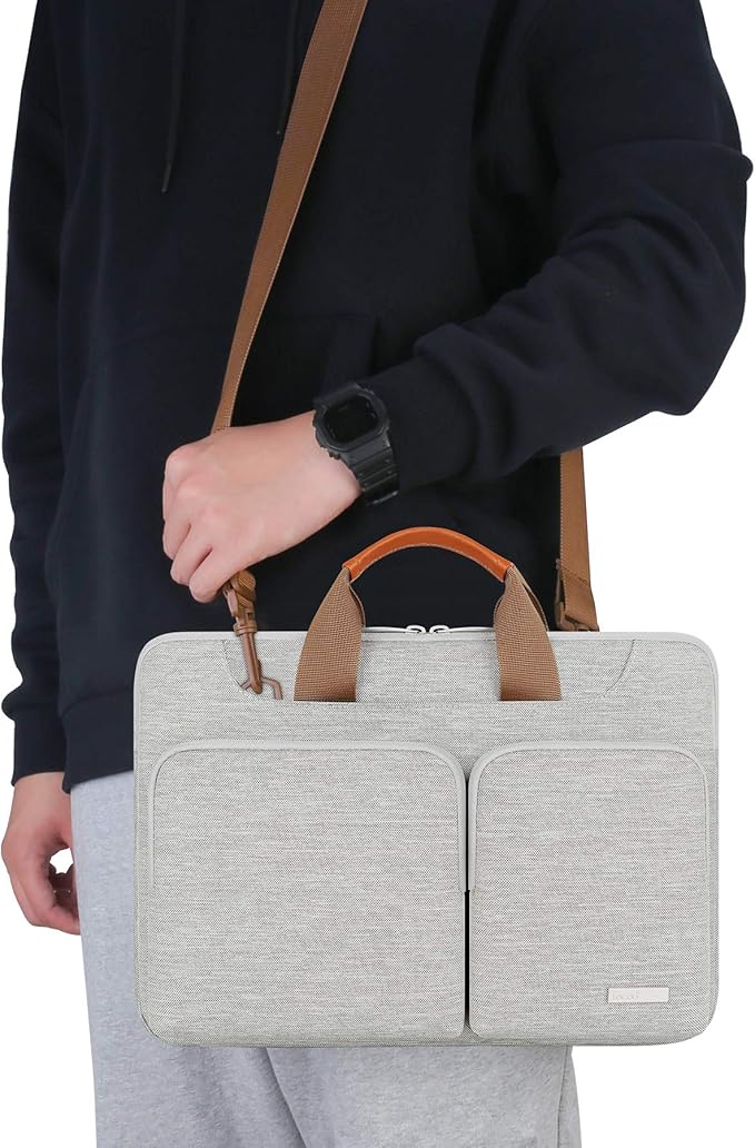 Lacdo 360° Protective Laptop Shoulder Bag for 15 inch New MacBook Air M4 A3241 2025, M3 A3114, M2 A2941 2024-2023, 15 inch MacBook Pro A1990 A1707, Dell XPS 15 Plus 2022-2020 Computer Case Bag, Gray