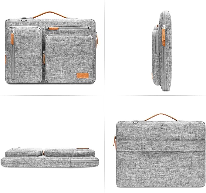 MOSISO 360 Protective Laptop Shoulder Bag,15-15.6 inch Computer Bags Compatible with MacBook Pro 16 inch, HP, Dell, Lenovo, Asus Notebook,Side Open Messenger Bag with 4 Zipper Pockets, Gray