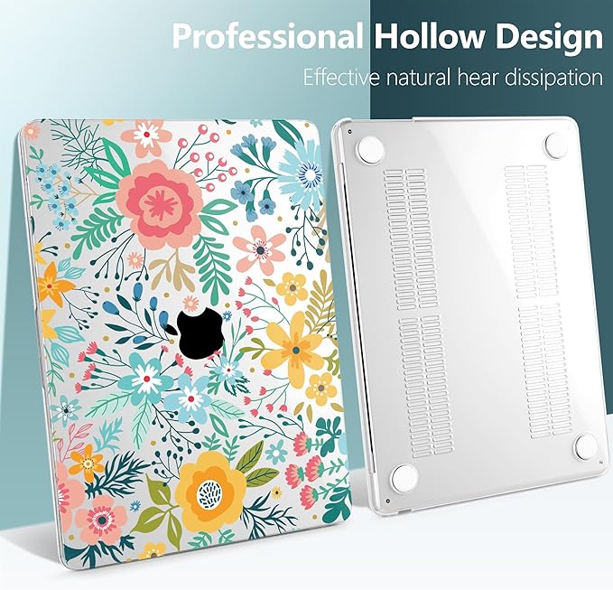 TWOLSKOO for M4 MacBook Air 13.6 inch Case 2025-2022 Release M4 A3240 M3 A3113 M2 A2681, Plastic Hard Shell & Screen Protector & Keyboard Cover & Trackpad Film, Abstract Flower