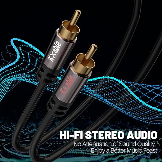 RCA Cable 4FT, 2RCA Male to 2RCA Male Stereo Audio Cable,【Oxygen-Free Copper, Hi-Fi Sound, Double Shielded】 2 RCA Car Audio Subwoofer Cord for Home Theater, HDTV, Amplifier, Hi-Fi System, Speaker
