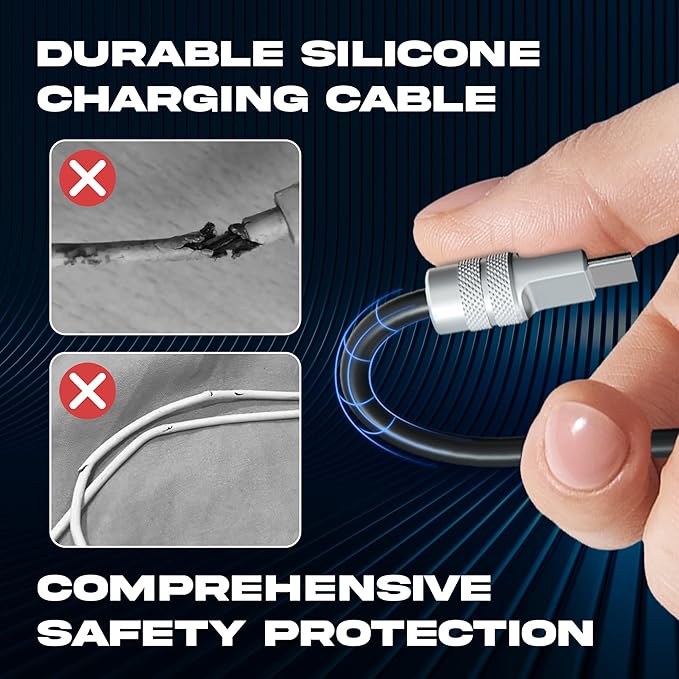 chubbycable Tri-Flex 3 in 1 USB C Cable for Apple Watch Charger Silicone 100W Multi Charging Cable Fast Charge Compatible with iPhone 16/15 Series iWatch iPad Airpods MacBook, 4.1FT, Dark Blue
