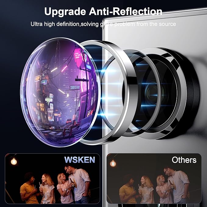 WSKEN for Samsung Galaxy S24 Ultra Camera Lens Protector, Ultra Thin Scratch Resistant 9H Tempered Glass with Aluminum Metal Circle Camera Screen Protector Cover Accessories, Silver