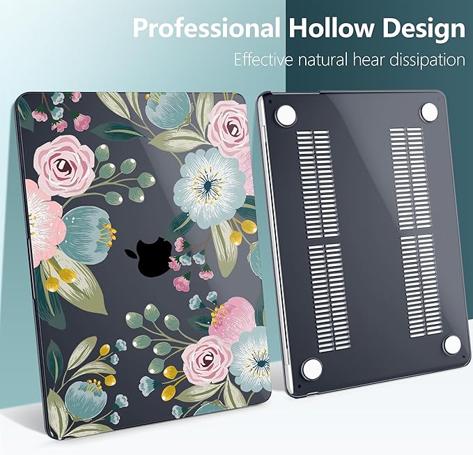TWOLSKOO for M4 MacBook Air 13.6 inch Case 2025-2022 Release M4 A3240 M3 A3113 M2 A2681, Plastic Hard Shell & Screen Protector & Keyboard Cover & Trackpad Film, Seamless Floral