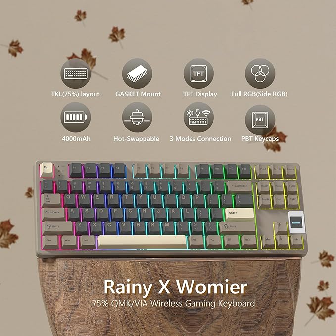 QK87 75% Keyboard with Multimedia Screen, QMK/VIA Wireless Gaming Keyboard, Creamy Mechanical Key Board,3-Mode RGB Custom Gasket Hot Swappable for Windows&Mac, POM Linear Switch (Green Brown)