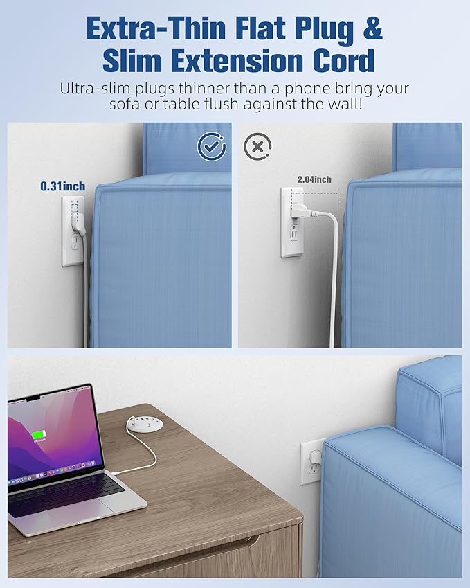 Jgstkcity 65W USB-C Hidden Desktop Power Grommet: 1 AC Outlet,8 USB Charging Ports,3'' Hole Flush Mount Pop-Up Power for Conference Tables & Nightstands (Whtie, 6 FT - 2PCS)