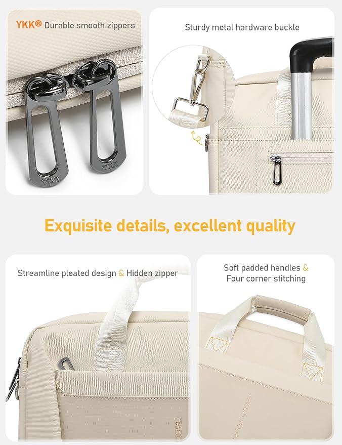 15-16 Inch Laptop Shoulder Bag Business Briefcase Water Resistant Computer Messenger Bags Compatible with MacBook Pro 16, MacBook Air 15 M4, HP, Dell, ASUS Notebook, Pearl White