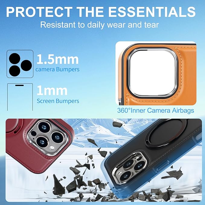 Leather Case, Suitable for iPhone 16 Pro Case, Invisible Magnetic Design, Equipped with a Lanyard and Foldable Stand, Black, Yellow and red (Black, iPhone 16 Pro)