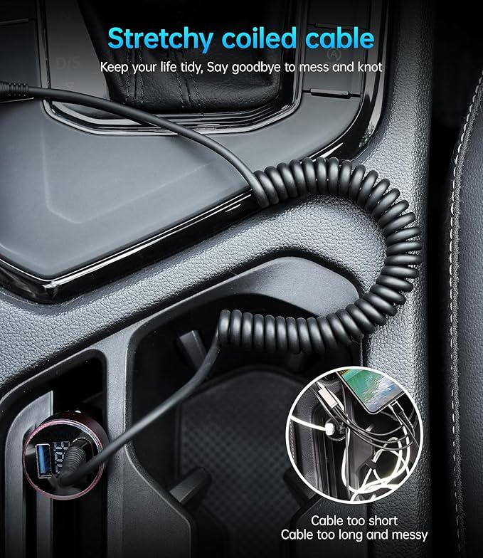 PRAKIE USB C Cable Fast Charging 5FT, Coiled USB A to USB C Cable for Car, Type C Charge Cord USB-C Charging Cable Compatible with iPhone 16/15/Samsung Galaxy S20 and More USB C Devices-Black 2Pack