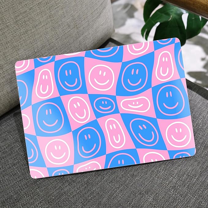 MEEgoodo Case for MacBook Air M4/M3/M2 13.6 inch 2025 2024 2022, Fit Model A3240 A3113 A2681, Compatible with MacBook Air 13 inch, Laptop Hard Shell Case with Keyboard Cover, Smiling Faces & Checkered