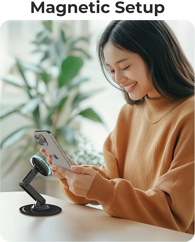 COOPER Magnetic Phone Stand for Desk, Mag360 Adjustable MagSafe Stand for iPhone 16 Pro Max, 15 14 13 12 & Plus | 360° MagSafe Phone Holder, Strong Magnetic MagSafe, Foldable 3-Axis Leg (Cream White)