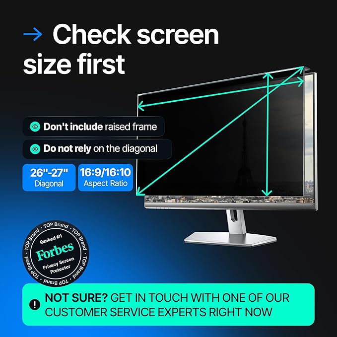 Universal Acrylic 26, 27 Inch Computer Privacy Screen Filter for Widescreen Computer Monitors - 24.1" x 15.1" (612 x 384 mm) - Monitor Frame Hanging Type