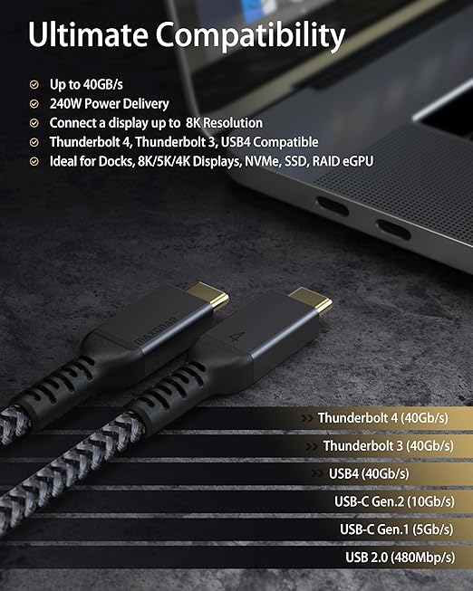 Maxonar [2 Pack 6.6Ft] Thunderbolt 4 Cable, 240W Thunderbolt Cable 40Gbps Data Sync and 8K Display for Thunderbolt 4/3, USB 4,USB C