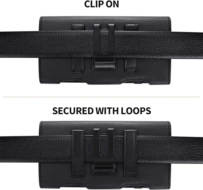 BECPLT for iPhone Air 17 Pro Max 16/15/14/13/12/11 Pro Max Holster Case Belt Clip Case Leather Holster Pouch Belt Case with Card Holder for Galaxy S25+ S24/S23/S22/S21 Plus -Black