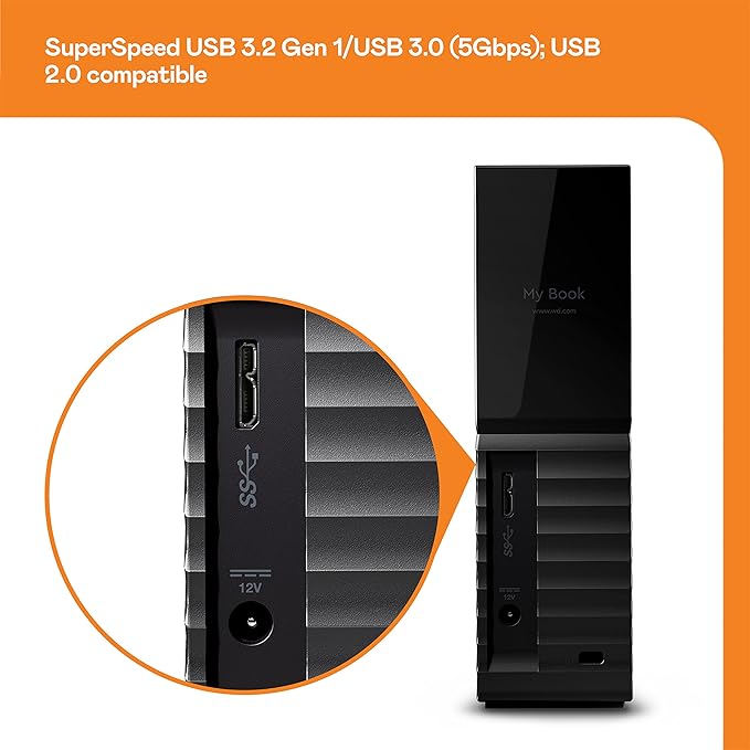 WD 16TB My Book Desktop External Hard Drive, USB 3.0, External HDD with Password Protection and Backup Software - WDBBGB0160HBK-NESN