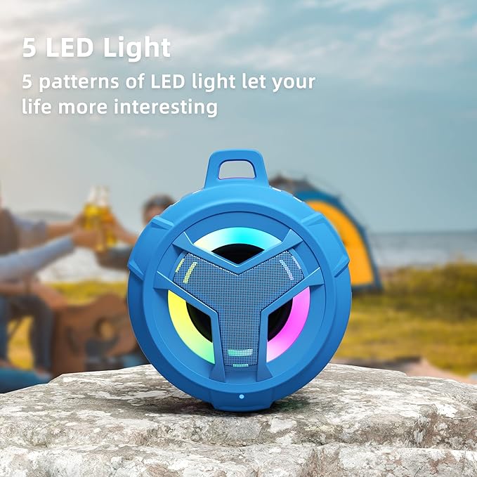 EBODA Shower Bluetooth Waterproof Speaker, IPX7 Floating Portable Wireless Small Speakers with Light, 24H Playtime for Beach, Pool, Kayak Accessories, Gifts for Men and women -Coral Blue