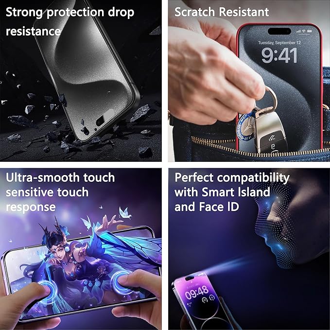2 Pack Matte Screen Protector for iPhone 16 Pro Max, 9H Tempered Glass, Full Coverage, Anti-Fingerprint, Auto Dust-Elimination, No Bubble, Easy Installation