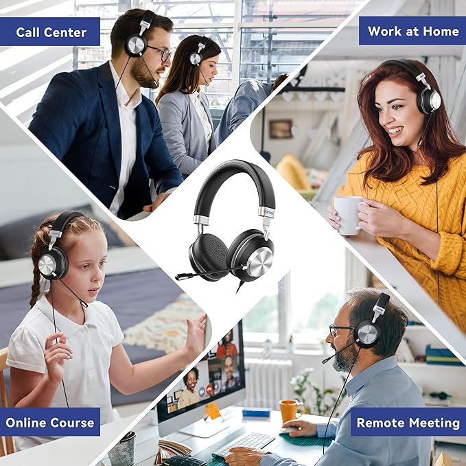 Wantek USB Headset with Microphone for PC,Laptop,Computer Headset with Noise Cancelling & Audio Controls,Wired Headset for Call Center,Work,Ofiice,Zoom,Binaural