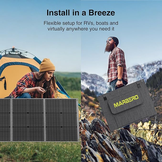 MARBERO 200W Portable Solar Panel for Power Station & DC Devices 200 Watt Foldable Solar Charger >23% High Efficiency IP68 Waterproof Compatible with Solar Generator for Camping RV Outdoor Cloudy