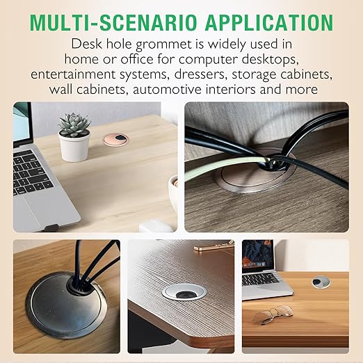 2 Pcs Desk Grommet 2-3/8" / 60 mm, Desk Cord Hole Cover, Cable Grommet Metal Zinc Alloy Materilal, Desk Hole Grommet for Home & Office Pc, Detachable Cable Cord Organizer-Matte Silver