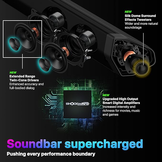 Nakamichi Shockwafe Ultra 9.2.4 Channel Dolby Atmos/DTS:X Soundbar with Dual 10" Subwoofers (Wireless), 4 Rear Surround Effects Speakers, eARC and SSE Max Technology (Flagship)