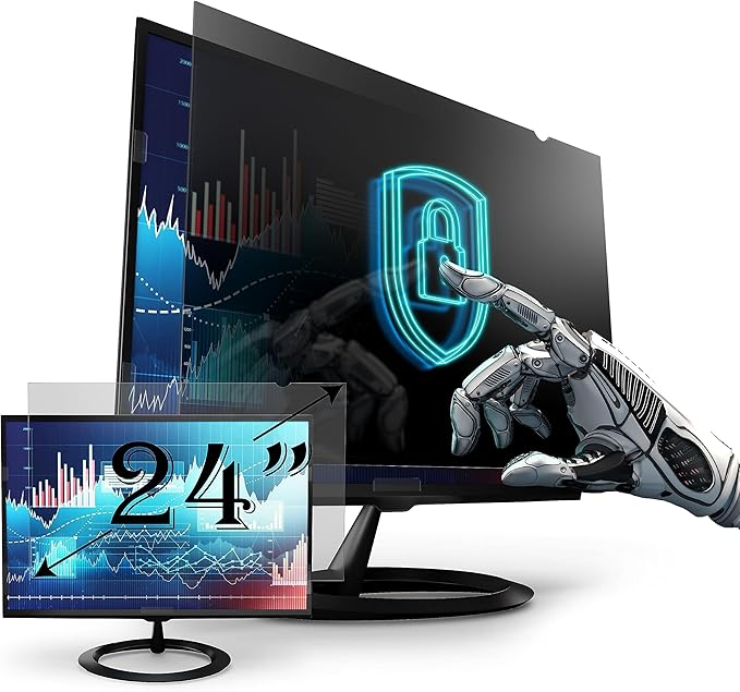 Privacy Screen Filter for 24 Inches Desktop Computer Widescreen Monitor with Aspect Ratio 16:09. Anti Glare and Anti Blue Light, 20.9 inch width x 11.8 inch height
