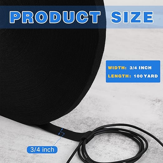 WILLBOND 3/4 Inch x 300ft Fastening Tape Cable Ties Reusable Fastening Nylon Tape Double Side Hook Roll Hook and Loop Straps Wires Cords Management Wire Organizer Straps (Black)