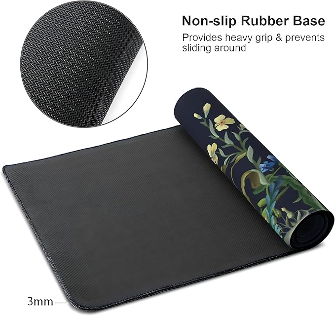 Weeds Flowers Large Mouse Pad,Gaming Keyboard Desk Pad,Extended Mouse Mat Non-Slip Rubber Base with Stitched Edges for Office Game Home XL 31.5"x11.8"
