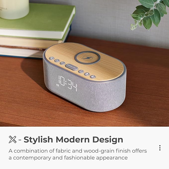 uscce Alarm Clock Bluetooth FM Radio: 10W Stereo Sound Speaker - Fast Wireless Charging for iPhone Samsung - Dimmable Clock Radio for Bedroom