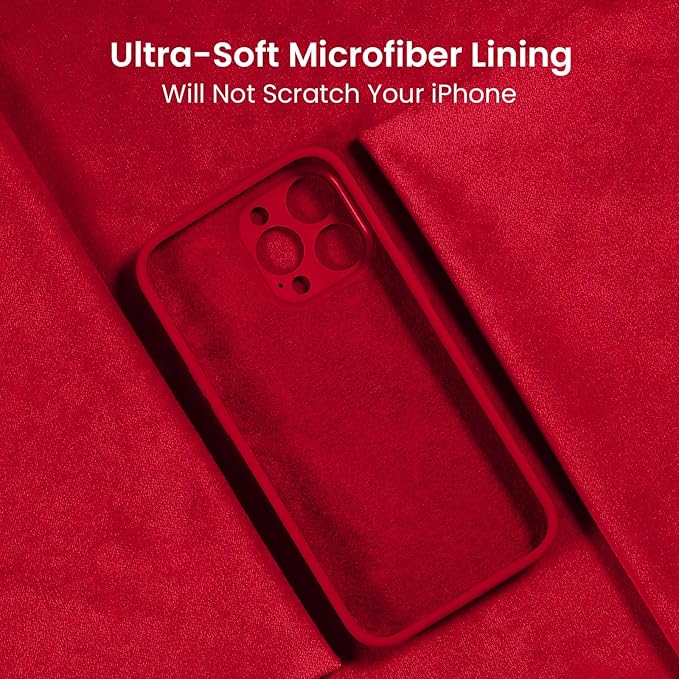 FireNova Designed for iPhone 15 Pro Case, Silicone Upgraded [Camera Protection] Phone Case with [2 Screen Protectors], Soft Anti-Scratch Microfiber Lining Inside, 6.1 inch, Deep Red