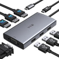 USB C Docking Station Dual Displayport Monitor Adapter for Dell/HP/Lenovo Laptop, Laptop Docking Station 3 Monitors with HDMI 4K+2 DP+VGA USB-C Hub Quadruple Display, Thunderbolt Dock to 100W PD+3USB